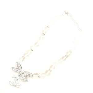 Chanel Choker Necklace Ribbon CC Logo Stone Dual Use